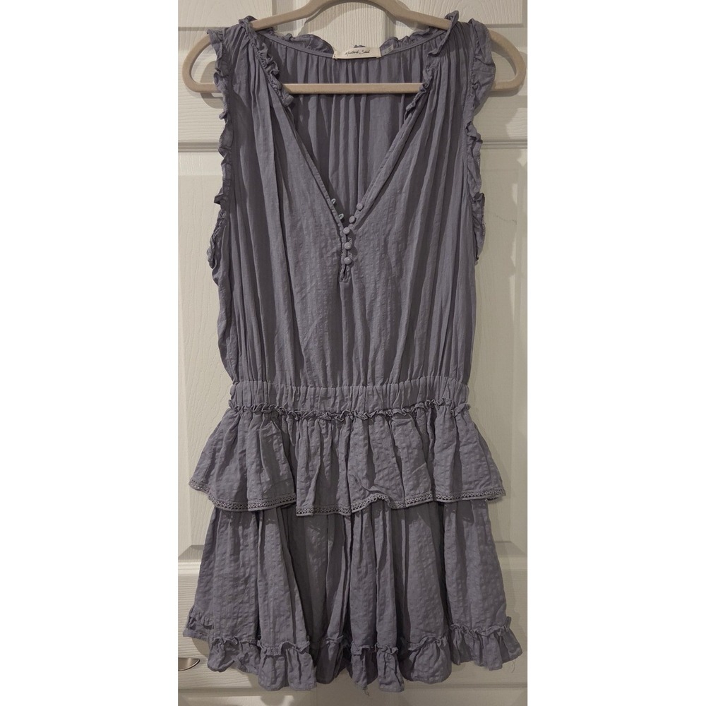 Mustard Seed Gray Ruffle Mini Dress L Boho Romantic Tiered Lace Cottagecore